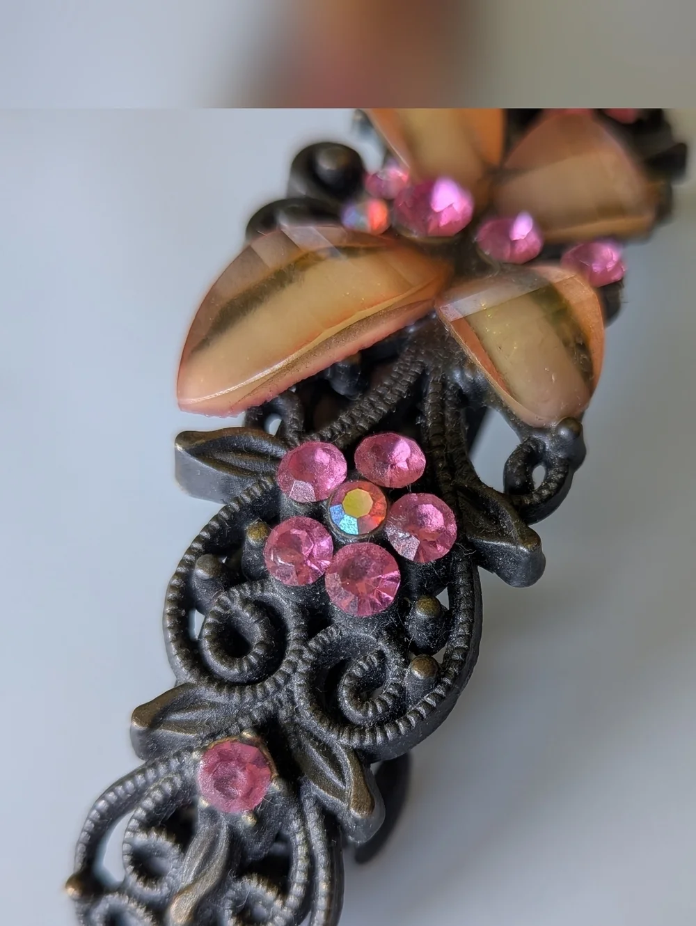 Vintage Lucite Floral Butterfly Hair Barrette